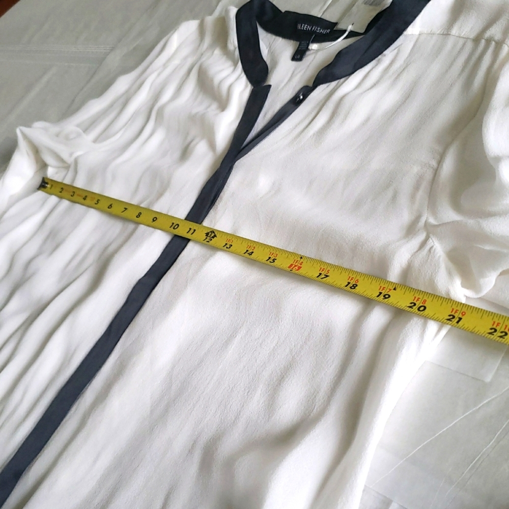 Eileen Fisher NEW Women's 100% Silk Ombre Dip Dye Button Front Tunic Top Sheer - Picture 5 of 14